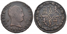 Fernando VII (1808-1833). 8 maravedís. 1824. Jubia. (Cal 2008-1560). (Cal 2019-207). Ae. 10,41 g. BC+. Est...25,00. English: Ferdinand VII (1808-1833)...