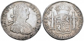 Fernando VII (1808-1833). 8 reales. 1809. México. HJ. (Cal 2008-540). (Cal 2019-1306). Ag. 26,80 g. Busto imaginario. Rayas. Escasa. MBC-/MBC. Est...9...