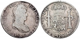 Fernando VII (1808-1833). 8 reales. 1818. México. JJ. (Cal 2008-561). Ag. 26,56 g. BC. Est...35,00. English: Ferdinand VII (1808-1833). 8 reales. 1818...