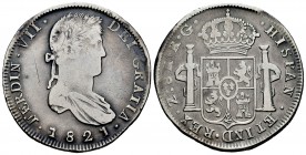Fernando VII (1808-1833). 8 reales. 1821. Zacatecas. RG. (Cal 2008-697). (Cal 2019-1466). Ag. 26,56 g. Rayita. BC+. Est...40,00. English: Ferdinand VI...