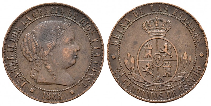 Isabel II (1833-1868). 2 1/2 céntimos de escudo. 1868. Barcelona. OM. (Cal 2008-...