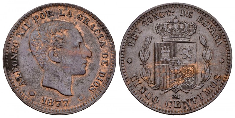 Centenario de la Peseta (1868-1931). Alfonso XII (1874-1885). 5 céntimos. 1877. ...
