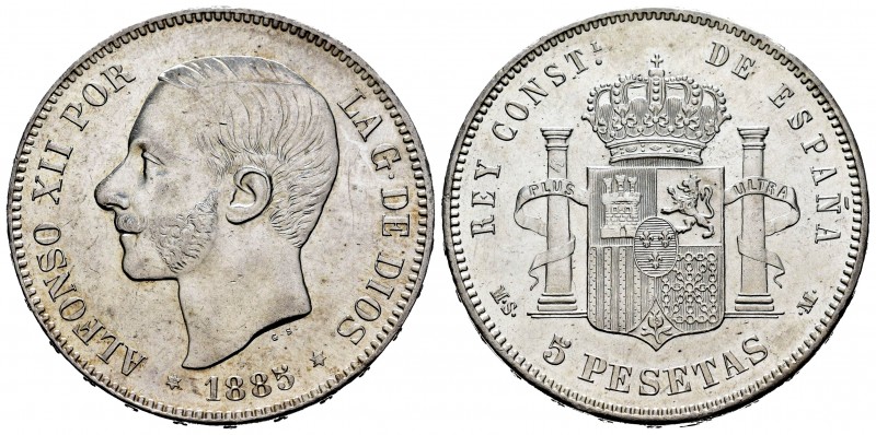 Centenario de la Peseta (1868-1931). Alfonso XII (1874-1885). 5 pesetas. 1885*18...