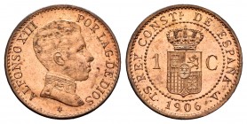 Centenario de la Peseta (1868-1931). Alfonso XIII (1886-1931). 1 céntimo. 1906*6. Madrid. SLV. (Cal 2008-77). (Cal 2019-2). Ae. 1,02 g. Pleno brillo o...