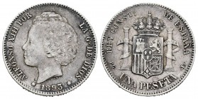 Centenario de la Peseta (1868-1931). Alfonso XIII (1886-1931). 1 peseta. 1893*_ _-_ _. Madrid. PGL. (Cal 2008-39). (Cal 2019-54). Ag. 5,01 g. MBC/MBC-...