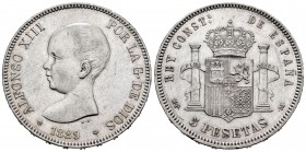 Centenario de la Peseta (1868-1931). Alfonso XIII (1886-1931). 5 pesetas. 1889*18-89. Madrid. MPM. (Cal 2008-14). (Cal 2019-93). Ag. 24,95 g. MBC/MBC+...