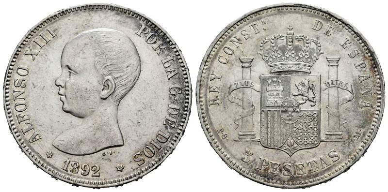 Centenario de la Peseta (1868-1931). Alfonso XIII (1886-1931). 5 pesetas. 1892*1...