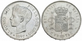 Centenario de la Peseta (1868-1931). Alfonso XIII (1886-1931). 5 pesetas. 1897*18-97. Madrid. SGV. (Cal 2008-26). (Cal 2019-107). Ag. 25,05 g. Rayitas...