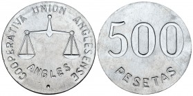 Guerra Civil (1936-1939). 500 pesetas. Anglés. Anv.: COOPERATIVA UNION ANGLESENSE. Al. 10,10 g. Prueba en aluminio. EBC. Est...65,00. English: Civil W...