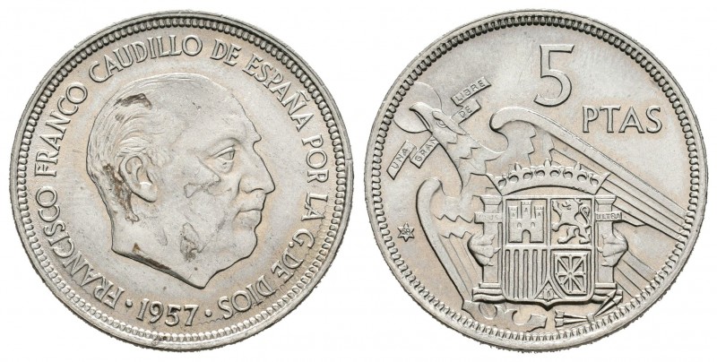 Estado Español (1936-1975). 5 pesetas. 1957*58. (Cal 2008-49). Cu-Ni. 5,78 g. Ma...