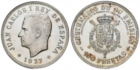 Juan Carlos I (1975-2014). 100 pesetas. 1977*19-77. Madrid. Ag. 20,71 g. Conmemoración del centenario de la emisión de la moneda de 100 pesetas de Alf...