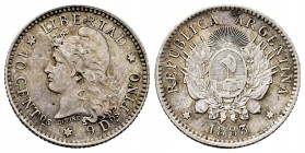 Argentina. 10 centavos. 1883. (Km-26). Ag. 2,52 g. EBC-. Est...25,00. English: Argentina. 10 centavos. 1883. (Km-26). Ag. 2,52 g. Almost XF. Est...25,...