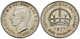 Australia. George VI. 1 corona. 1937. (Km-34). Ag. 28,24 g. EBC. Est...25,00. English: Australia. George VI. 1 corona. 1937. (Km-34). Ag. 28,24 g. XF....
