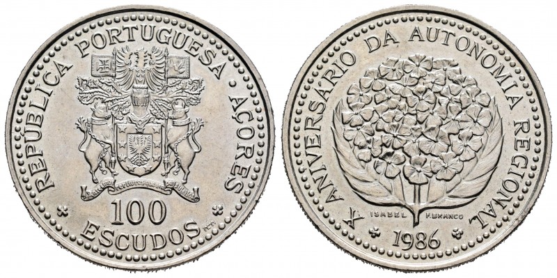 Azores. 100 escudos. 1986. (Km-45a). Ag. 16,49 g. X Aniversario de la Independen...