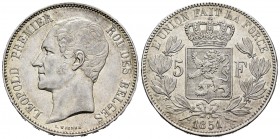 Bélgica. Leopold I. 5 francos. 1851. (Km-17). Ag. 24,92 g. Punto encima de la fecha. EBC. Est...35,00. English: Belgium. Leopold I. 5 francos. 1851. (...