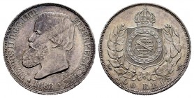 Brasil. Pedro II. 200 reis. 1868. (Km-471). Ag. 2,42 g. EBC-. Est...30,00. English: Brazil. Petrus II. 200 reis. 1868. (Km-471). Ag. 2,42 g. Almost XF...
