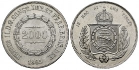Brasil. Pedro II. 1000 reis. 1865. (Km-466). Ag. 25,36 g. Brillo original. SC-. Est...60,00. English: Brazil. Petrus II. 1000 reis. 1865. (Km-466). Ag...