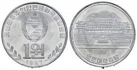 Corea del Norte. 1 won. 1987. (Km-18). Ni. 2,42 g. SC. Est...9,00. English: North Korea. 1 won. 1987. (Km-18). Ni. 2,42 g. UNC. Est...9,00.