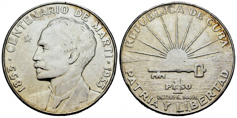 Cuba. 1 peso. 1953. (Km-29). Ag. 26,65 g. EBC+. Est...25,00. English: Cuba. 1 pe...