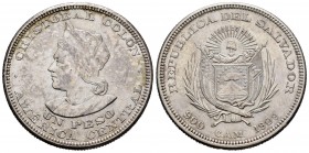 El Salvador. 1 peso. 1909. San Francisco. (Km-115.2). Ag. 25,06 g. EBC-. Est...25,00. English: El Salvador. 1 peso. 1909. San Francisco. (Km-115.2). A...