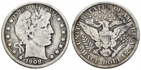 Estados Unidos. 1/2 dollar. 1908. San Francisco. S. (Km-116). Ag. 12,04 g. BC. Est...10,00. English: United States. 1/2 dollar. 1908. San Francisco. S...