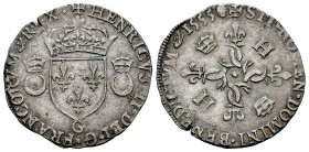 Francia. Henry II. Douzain aux croissants. 1555. Poitiers. G. (Duplessy-997). Anv.:  HENRICVS II DEI G FRANCORVM REX. Rev.: +SIT NOMEN DNI BENEDICTVM....