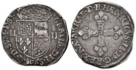 Francia. Henry III. 1/4 ecu. 1585. Señorío de Bearn y Reino de Navarra. Ag. 9,34 g. Tono. MBC+. Est...150,00. English: France. Henry III. 1/4 ecu. 158...