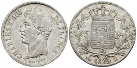 Francia. Charles X. 5 francos. 1829. Rouen. B. (Km-728). Ag. 24,85 g. MBC+. Est...30,00. English: France. Charles X. 5 francos. 1829. Rouen. B. (Km-72...