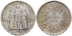 Francia. III República. 5 francos. 1873. París. A. (Km-820.2). (Gad-745a). Ag. 24,87 g. MBC. Est...25,00. English: France. 5 francos. 1873. Paris. A. ...