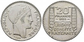 Francia. 20 francos. 1933. (Km-879). (Gad-852). Ag. 20,05 g. EBC. Est...25,00. English: France. 20 francos. 1933. (Km-879). (Gad-852). Ag. 20,05 g. XF...
