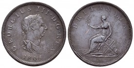 Gran Bretaña. George III. 1/2 penny. 1806. (Km-662). (S-3781). Ae. 9,48 g. MBC+. Est...30,00. English: United Kingdom. 1/2 penny. 1806. (Km-662). Ae. ...