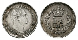 Gran Bretaña. William IV. 1 1/2 pence. 1835. (Km-719). Ag. 0,71 g. EBC. Est...70,00. English: United Kingdom. William IV. 1 1/2 pence. 1835. (Km-719)....