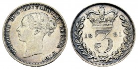 Gran Bretaña. Victoria. 3 pence. 1881. (Km-730). Ag. 1,43 g. EBC/EBC+. Est...25,00. English: United Kingdom. Victoria Queen. 3 pence. 1881. (Km-730). ...