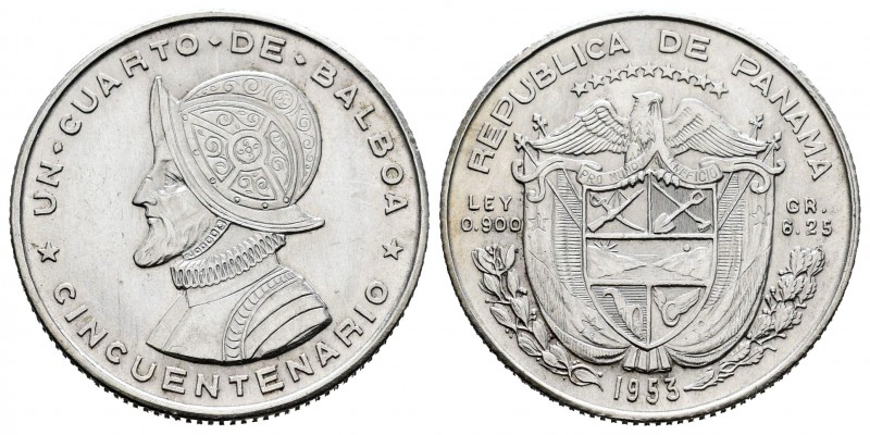 Guatemala. 1/4 de balboa. 1953. (Km-19). Ag. 6,23 g. Golpecito en el canto. EBC....