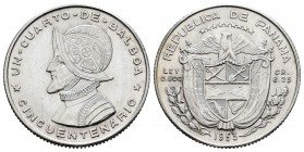 Guatemala. 1/4 de balboa. 1953. (Km-19). Ag. 6,23 g. Golpecito en el canto. EBC. Est...15,00. English: Guatemala. 1/4 de balboa. 1953. (Km-19). Ag. 6,...
