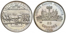 Haití. 25 gourdes. 1974. (Km-112.1). Ag. 8,32 g. Bicentenario de los Estados Unidos. Tirada de 600 piezas. PROOF. Est...18,00. English: Haiti. 25 gour...