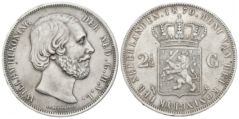 Holanda. Guillermo III. 2 1/2 gulden. 1870. (Km-82). Ag. 24,87 g. MBC+. Est...50...