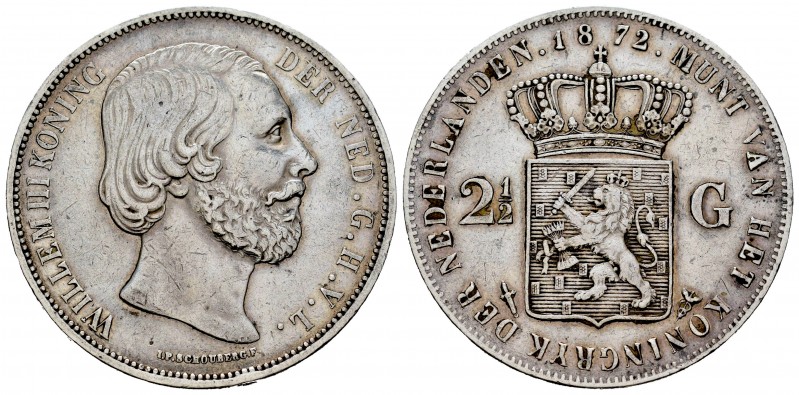 Holanda. Wilhelm II. 2 1/2 gulden. 1872. (Km-82). Ag. 24,87 g. Golpecito en cant...