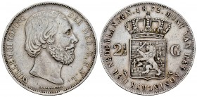 Holanda. Wilhelm II. 2 1/2 gulden. 1872. (Km-82). Ag. 24,87 g. Golpecito en canto. MBC. Est...25,00. English: Netherlands. Wilhelm II. 2 1/2 gulden. 1...