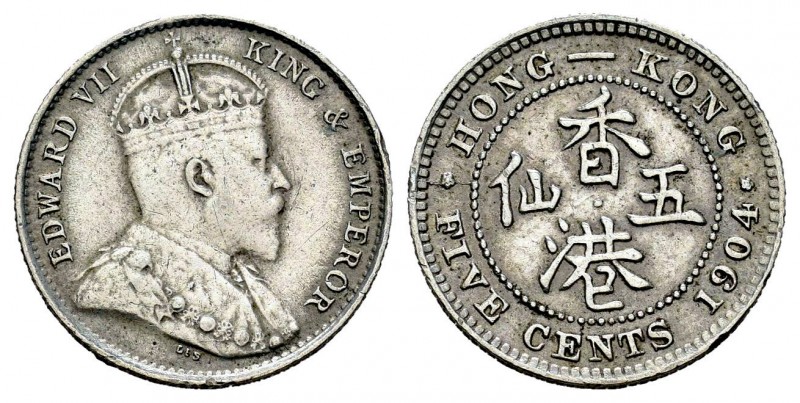 Hong Kong. Edward VII. 5 cents. 1904. (Km-12). Ag. 1,38 g. MBC+. Est...15,00. En...