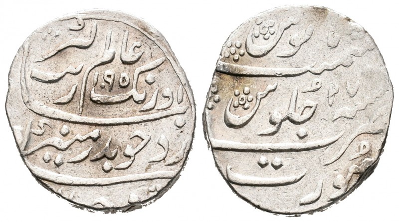 India. 1 rupia. AH 1195 (año 27). Imperio Mughal. Ag. 11,49 g. MBC+. Est...50,00...
