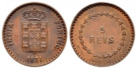 India Portuguesa. Luis I. 5 reis. 1871. (Km-305). (Gomes-04.01). Ae. 3,18 g. EBC. Est...60,00. English: Portuguese India. Luis I. 5 reis. 1871. (Km-30...