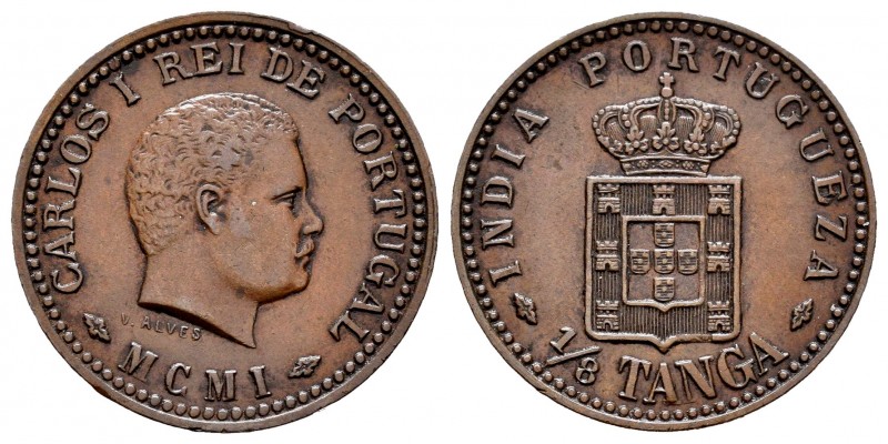 India Portuguesa. Luis I. 1/8 tanga. 1901. (Km-14). (Gomes-02.01). Ae. 3,17 g. E...