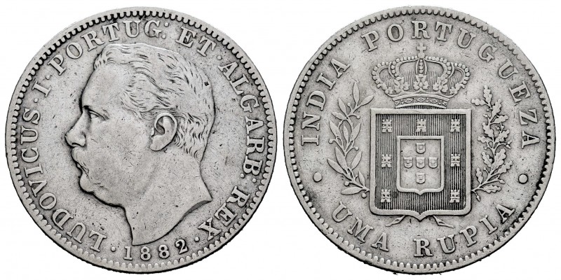 India Portuguesa. Luiz I. 1 rupia. 1882. (Km-312). (Gomes-14.04). Ag. 11,48 g. E...