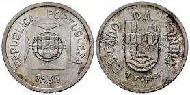 India Portuguesa. 1 rupia. 1935. (Km-22). (Gomes-10.01). Ag. 11,70 g. SC. Est...25,00. English: Portuguese India. 1 rupia. 1935. (Km-22). (Gomes-10.01...