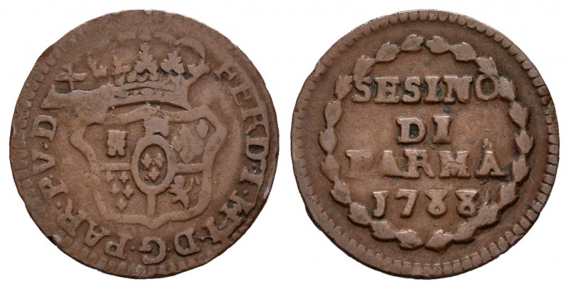 Italia. Fernando de Borbón. Sesino. 1788. Parma. (Mont-103). Ae. 1,06 g. MBC-. E...