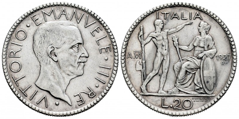 Italia. Vittorio Emanuele II. 20 liras. 1927 (Anno VI). Roma. R. (Km-69). (Pagan...