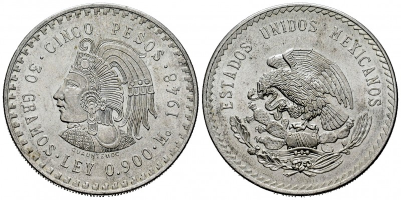México. 5 pesos. 1948. México. (Km-465). Ag. 29,82 g. Brillo original. SC. Est.....