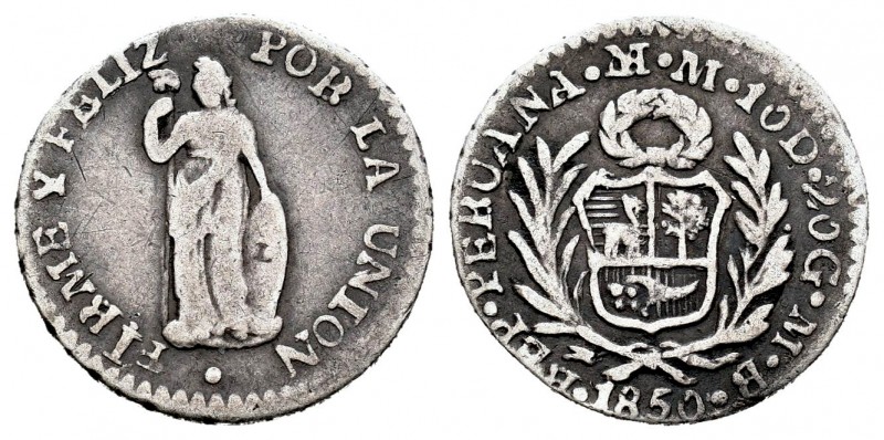Perú. 1/2 real. 1850. Lima. MB. (Km-144.7). Ag. 1,60 g. MBC-. Est...20,00. Engli...