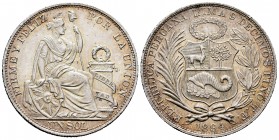 Perú. 1 sol. 1894. Lima. TF. (Km-196.25). Ag. 24,99 g. Golpecitos en el canto. Restos de brillo original. EBC+. Est...35,00. English: Peru. 1 sol. 189...
